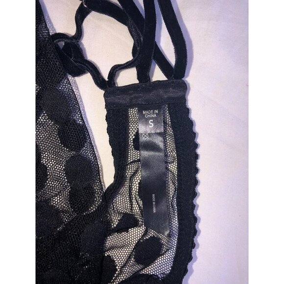 Nasty Gal S/M Lingerie Black Net Polka Dot Cut Out Cropped Sheer Goth - Picture 5 of 6